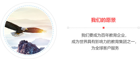 我们的愿景,我们要成为百年教育企业，成为世界具有影响力的教育集团之一，为全球客户服务